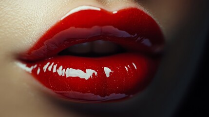 Fototapeta premium Glossy red lips close-up