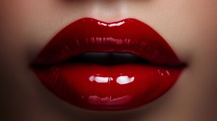 Obraz premium Glossy red lips close-up