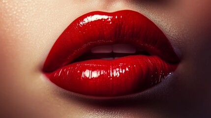 Obraz premium Glossy red lips close-up