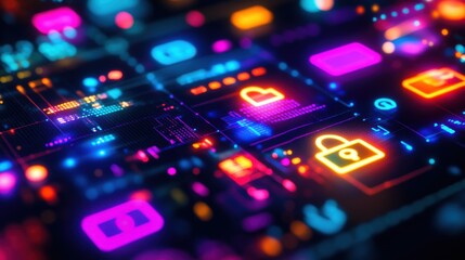 Obraz premium Cybersecurity: Digital Data Protection in a Neon Glow