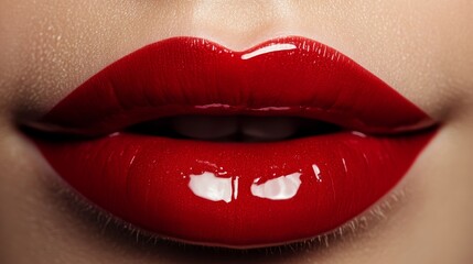Obraz premium Glossy red lips close-up