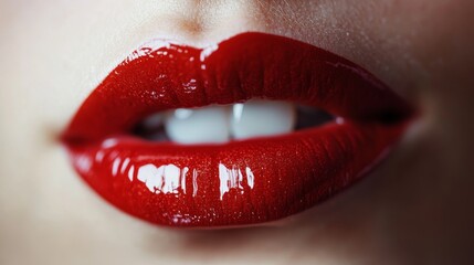 Obraz premium Glossy red lips close-up