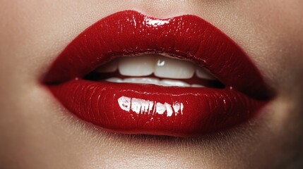Obraz premium Glossy red lips close-up