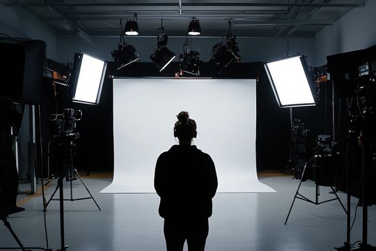 Confident Reporter in Broadcasting Studio Setup