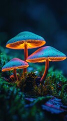 Fototapeta premium Glow-in-the-dark fungi. AI.