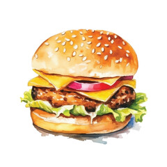 watercolors Cheese burger illustration
