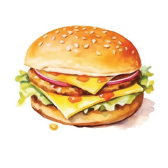 watercolors Cheese burger illustration