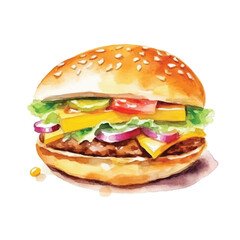 watercolors Cheese burger illustration
