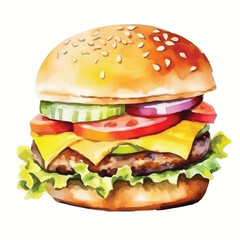 watercolors Cheese burger illustration