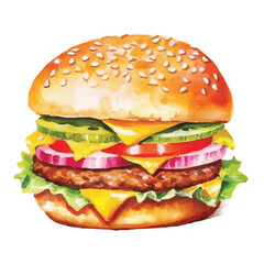 watercolors Cheese burger illustration