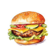 watercolors Cheese burger illustration