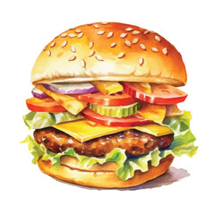 watercolors Cheese burger illustration