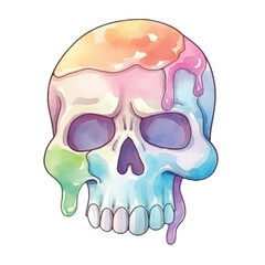watercolors Cool melting skull cartoon illustration