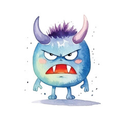 watercolors Cute alien angry illustration