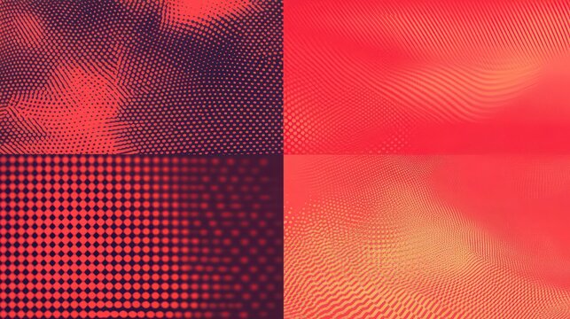 Abstract red and dark-blue halftone patterns.