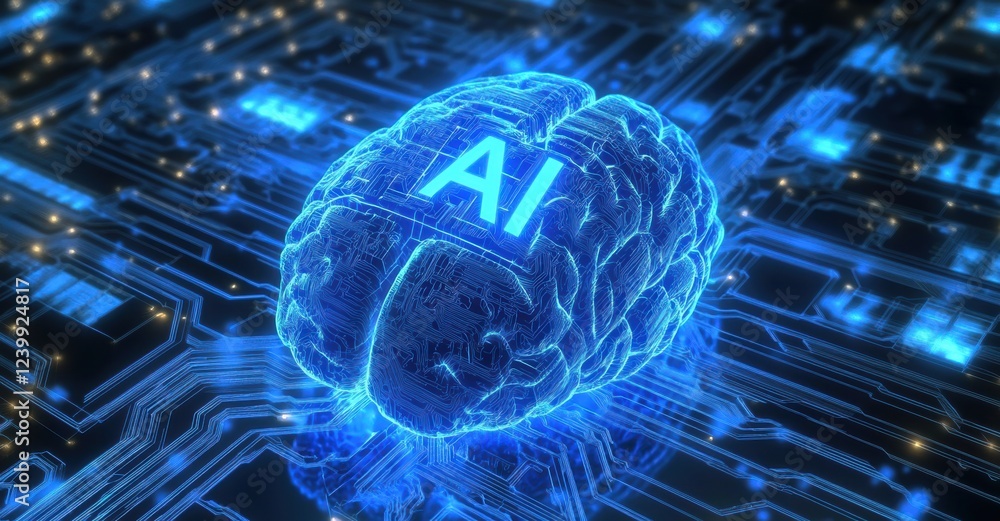 Aufkleber Digital brain with AI text representing artificial intelligence on circuit board