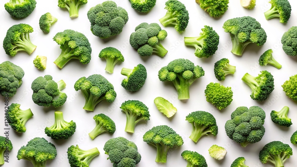 Poster minimalist broccoli florets: top view pattern on white background