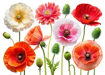 Obraz premium Night Photography: Close-up of Vibrant Poppies Isolated on White Background