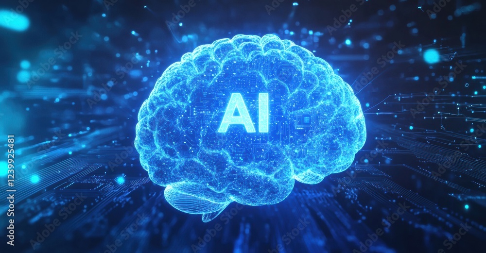 Poster Digital brain representing artificial intelligence glowing on circuit background