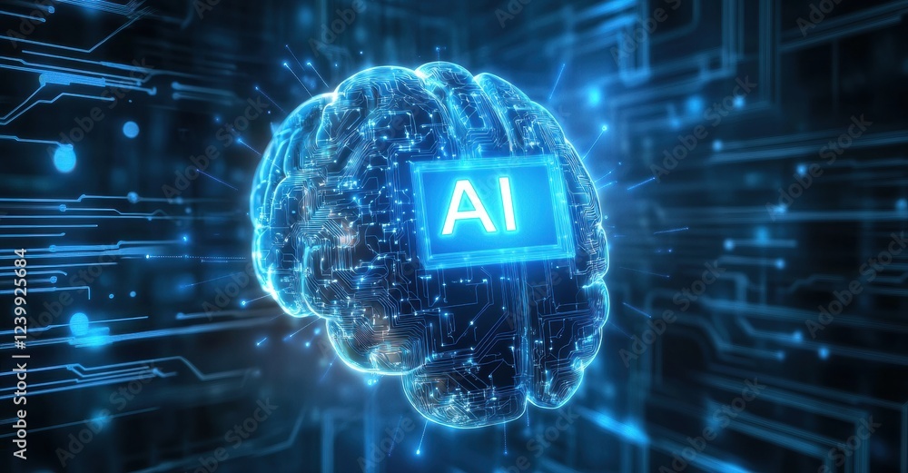 Poster Digital brain with glowing AI icon representing artificial intelligence