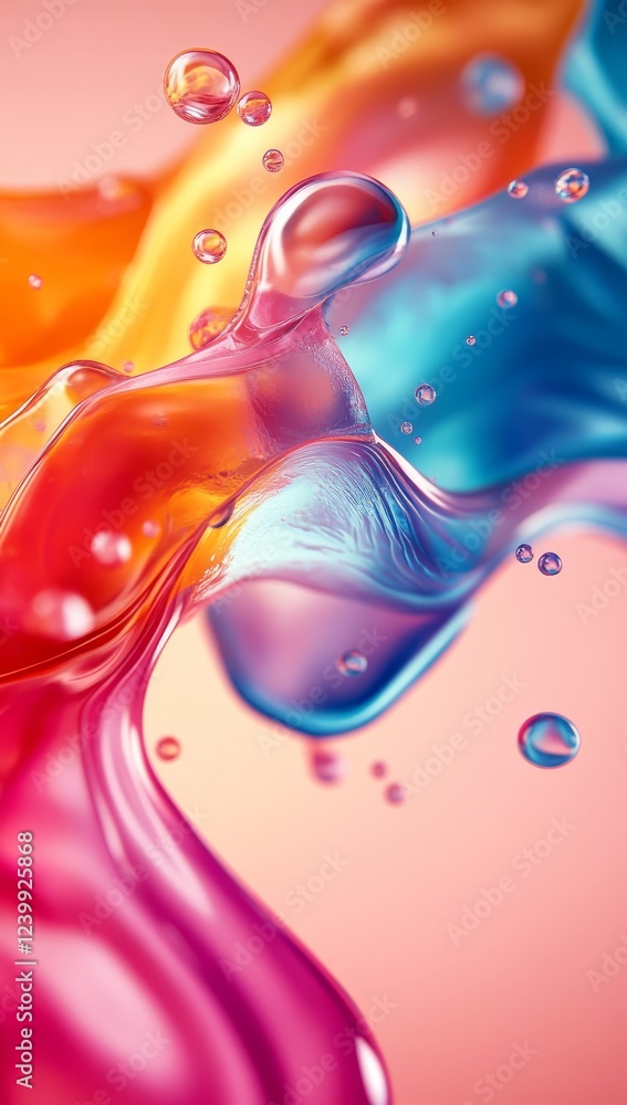 Poster abstract colorful liquid swirls with bubbles.