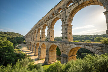 Fototapeta premium Ancient Roman aqueduct with stone arches, historical landmark