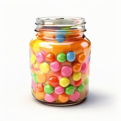 the AI Image Generator, Jar Filled With Colorful Candy Balls Against