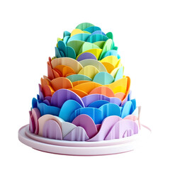 A 3D-printed cake with precision-cut layers in gradient colors