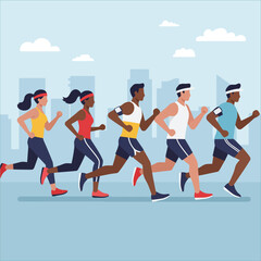 Runners in City Marathon Race Running Fitness Sport
