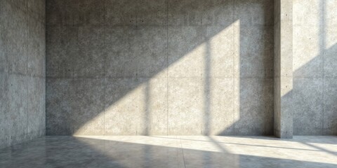 Sunlit Empty Concrete Room Interior Design Scene with Subtle Shadows