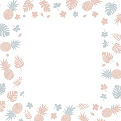 Obraz premium Tropical Floral Border Illustration with Pineapples, Leaves, and Flowers for Invitations and Crafts