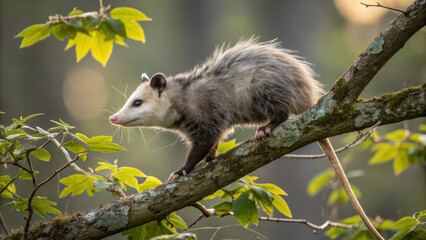 Obraz premium cute possum climbing tree in serene forest setting