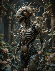 Obraz premium A nightmarish fusion of machine and organic remains, evoking a sense of dread and fascination.