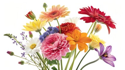 A vibrant bouquet of assorted flowers featuring various colors and types, creating a cheerful and lively aesthetic.