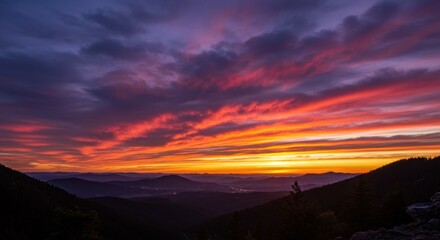 Obraz premium Majestic Mountain Sunset with Vibrant Sky Colors Captured in a Stunning Landscape Photograph