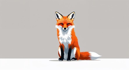 Obraz premium Portrait red fox sitting calm on plain white background illustration