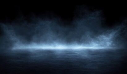 Abstract Minimalist Black Background with Blue Light Foggy Night Scene