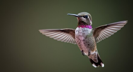 Fototapeta premium Captivating Photograph of a Vibrant Hummingbird in Flight with Green Backdrop, Perfect for Nature and Wildlife Enthusiasts