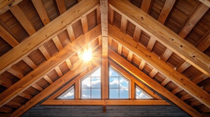 Sunlight through attic triangle window.