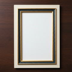 Elegant Empty Picture Frame on Dark Wood Background for Artwork Display or Interior Design