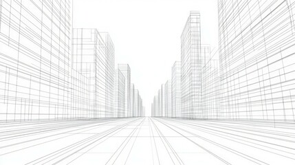 Abstract 3D Wireframe City Perspective Background
