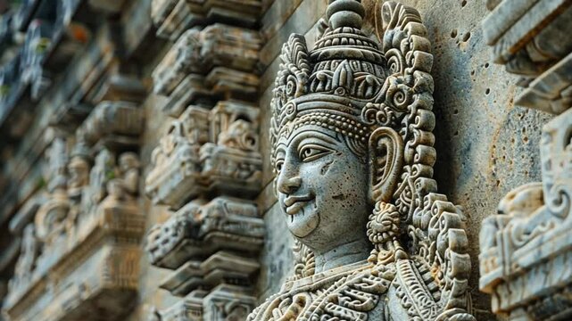 Intricate Stone Carving of a Hindu Deity at a Temple