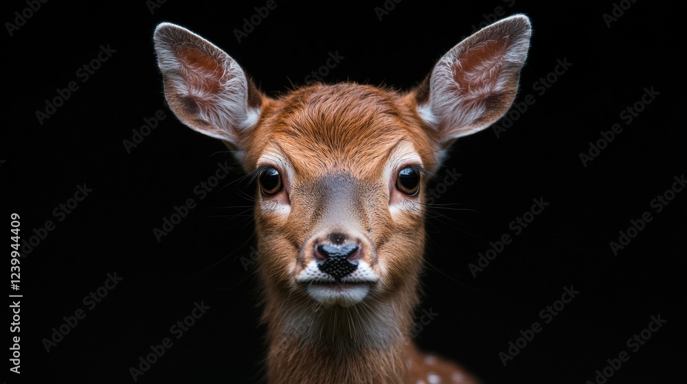 Sticker Closeup of a young deer fawn looking directly at the camera