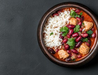 Hearty bowl of kidney bean stew with rice