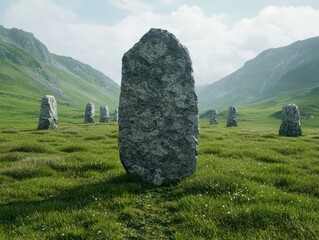 Stonehenge-like monument in a green valley
