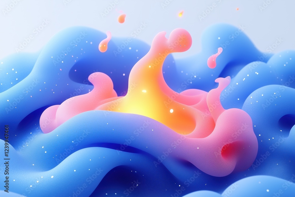 Poster a vibrant abstract splash of colors, featuring a central pink and orange splash surrounded by soft b