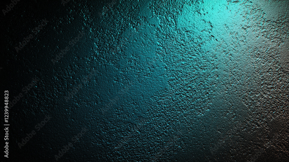 Poster dark green-blue grainy gradient background with a black backdrop, featuring a noise texture effect. 