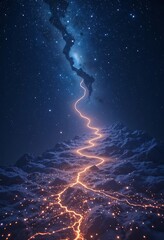 Fototapeta premium Celestial Pathway Illuminating a Mountainous Landscape