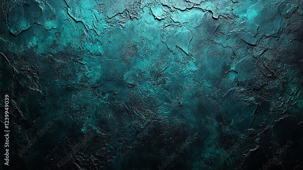 Poster dark green-blue grainy gradient background with a black backdrop, featuring a noise texture effect. 