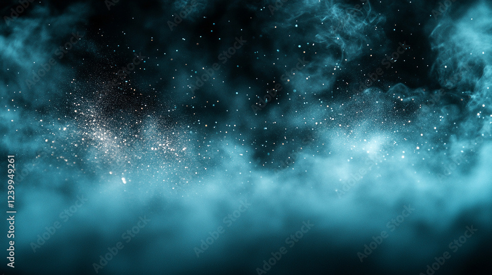 Poster dark green-blue grainy gradient background with a black backdrop, featuring a noise texture effect. 